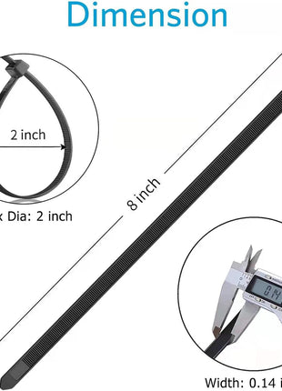 Zip Ties 8 inch (100 Pack), 40lbs Tensile Strength, Black Cable Ties, Wire Ties for indoor and outdoor use, by Skalon
