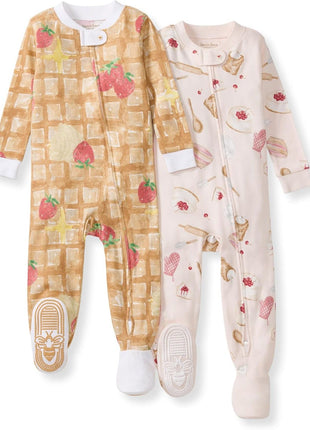 Burt's Bees Baby baby girls Pajamas, Zip Front Non-slip Footed Pjs, 100% Organic Cotton and Toddler Sleepers, Autumn Blooms 2-pk, 12 Months US