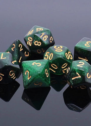 Polyhedral DND Dice Set Glitter Dice for Dungeon and Dragons D&D RPG Role Playing Games Green Mix Black Nebula Dice
