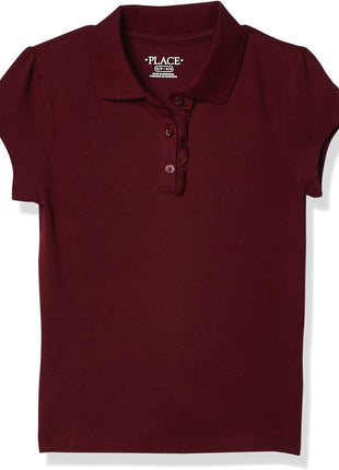 The Children's Place girls Short Sleeve Ruffle Pique School Uniform Polo Shirt, White, Medium US