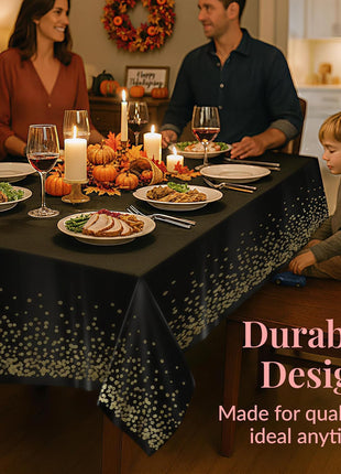 Prestee Gold and Black Table Cloth for Events   Pack of 4, 54 x 108 Inches   Disposable Table Cover, Ideal Black Tablecloths for Party Decorations, Dining, and Holiday Celebrations