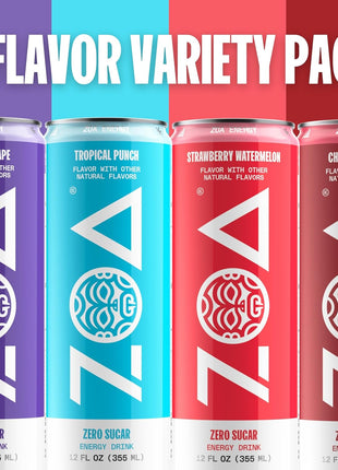 ZOA Energy Drink Variety Pack, 4 Flavors - Zero Sugar, Daily Vitamin C & B, Natural Caffeine, Hydrating Electrolytes - No Crash, Keto Friendly - 12 Ounce Cans (Pack Of 12)