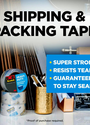 Scotch Heavy Duty Shipping Packing Tape, Clear, Shipping and Packaging Supplies, 1.88 in. x 54.6 yd., 6 Tape Rolls