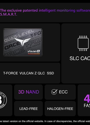 TEAMGROUP T-Force Vulcan Z 1TB SLC Cache 3D NAND QLC 2.5 Inch SATA III Internal Solid State Drive SSD (R/W Speed up to 550/470 MB/s) T253TY001T0C101