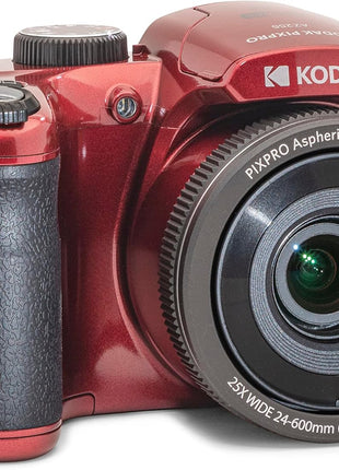 KODAK PIXPRO AZ255 16MP Digital Camera, 25x Optical Zoom, AA, OIS, Red | Image Stabilization 1080p Full HD Video 3' LCD Vlogging
