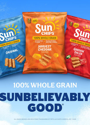 SunChips 100% Whole Grain Chips, Variety Pack, 1 oz Bags, Pack of 40, No Artificial Flavors, Colors