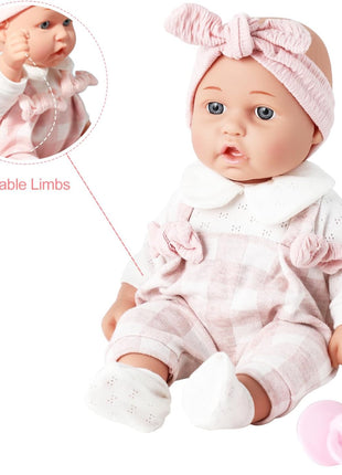 Enjoyin 12'' Baby Doll in Gift Box with Pink Cloths, Pacifier, 13''x13'' Microfabric Blanket, and Feeding Bottle. Gift Idea for Ages 3+