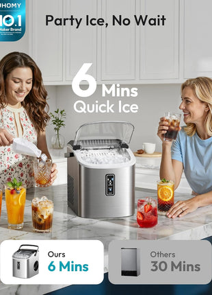 EUHOMY Ice Maker Countertop, 9 Cubes Ready in 6 Mins, 26lbs/24H, Self-Cleaning, Portable Ice Maker Machine with Carry Handle, Basket and Scoop, 2 Sizes of Bullet Ice for Home, Kitchen, Office