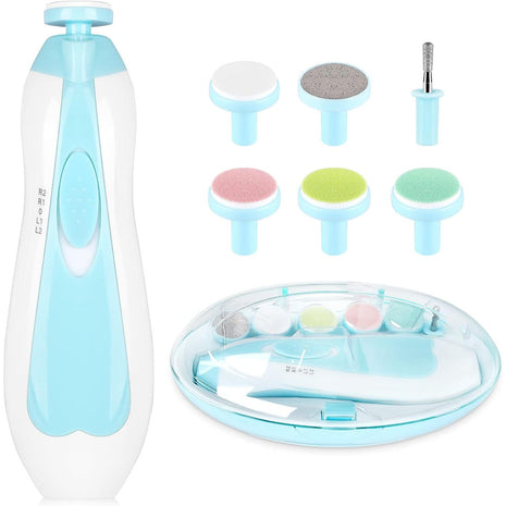 Qunlions life Electric Nail File Drill for Baby No Sharp Claws Hurt, 6 in 1 Safety Cutter Trimmer Clipper for Toes and Fingers (Blue)