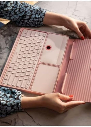 Logitech Casa Pop-Up Desk Work From Home Kit with Laptop Stand, Wireless Keyboard & Touchpad, Bluetooth, USB C Charging, for Laptop/MacBook (10 inch to 17 inch),Windows, macOS, ChromeOS - Bohemian Blush, Pink