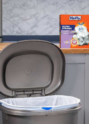 Hefty Ultra Strong 13 Gal Kitchen Trash Bags, White, Lavender Vanilla, 80ct | 13G Tall White Trash Bags with Drawstrings for Kitchen and Home Use, Resists Leaks, Punctures, Rips, Continuous Odor Control