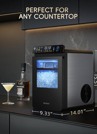 ecozy Smart Nugget Ice Maker Countertop, First Full-Color Smart Panel Ice Machine with APP Control, Double-Layer Insulation, 44 lbs/24H Soft Pellet Chewable Ice, Pull-Out Water Tank, Self-Cleaning