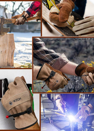 WZQH Leather Work Gloves for Men or Women.Gardening,Welding,Coffee-grey L | Glove for Tig, Mig, Construction, Chainsaw, Farm, Ranch, etc. Cowhide, Soft Lining, Utility, Firm Grip, Durable.Large