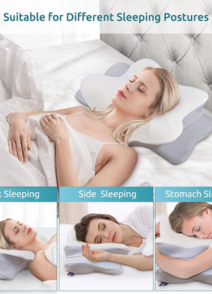 DONAMA Contour Cervical Neck Pillow for Neck Pain Relief | Queen,Ergonomic Dual-Height,Odorless Memory Foam,Side/Back/Stomach Sleepers,Cooling Hypoallergenic Cover,OEKO-TEX Certified