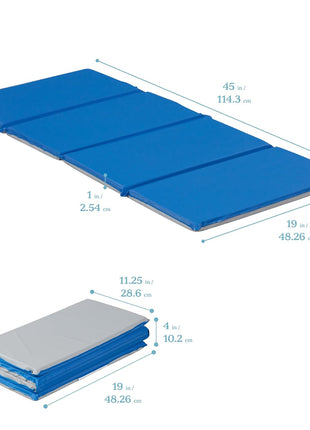 ECR4Kids Everyday Folding Rest Time Mat, 4-Section, 1in, Sleeping Pad, Blue/Grey