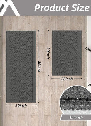COSY HOMEER 48x20 Inch/30x20 Inch Kitchen Rug Mats Made of 100% Polypropylene 2 Pieces Soft Kitchen Mat Specialized in Anti Slippery and Machine Washable (Grey)