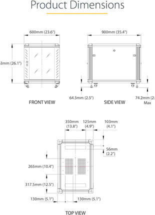 12U 29in Knock-Down Server Rack Cabinet with Casters