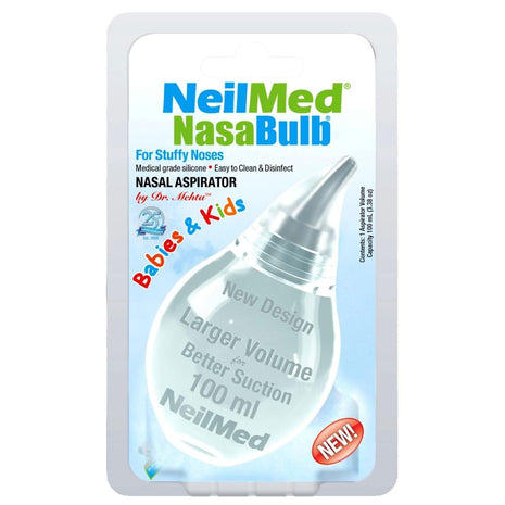 NeilMed NasaBulb Nasal Bulb Aspirator for Babies & Infants, Soft Silicone Tip, Clear Design, BPA & Latex Free, Sterilizable Large Size, 100 mL