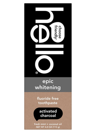 hello Epic Whitening Charcoal Fluoride Free Toothpaste, Activated Charcoal Toothpaste with Coconut Oil, Whitens Teeth Naturally, SLS Free, Fresh Mint, 4.0 Oz Tube