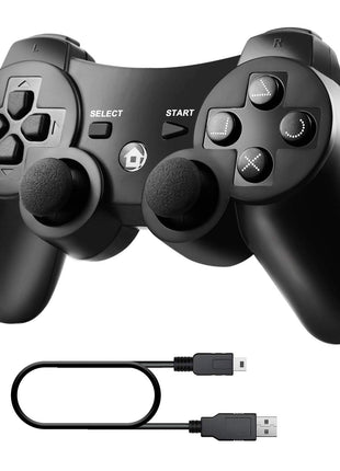 Diswoe Controller for PS-3, Wireless Bluetooth Controller Gamepad Joystick, Double Vibrating Controller for Play_station 3 with Charger Cable Cord Thump Grips