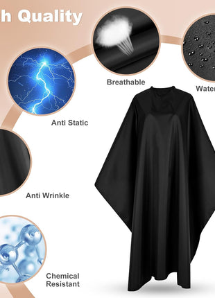JSAZCKC Hair Cutting Cape with Adjustable Snap Closure, Professional Barber Cape, Large Size Haircut Salon Supplies for Men and Women - (Black)