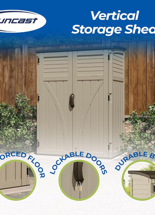 Suncast 54 Cubic Feet Vertical Storage Shed with Durable Plastic Construction, Multiple Wall Panels and Ample Space for Outdoor Storage