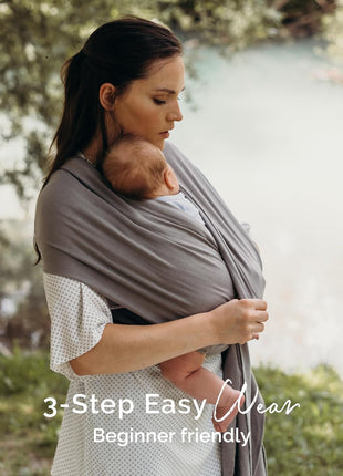 Boba Baby Wrap Carrier - Stretch Cotton Newborn Sling, Grey | Breathable, Hands-Free Babywearing Carrier Wrap; ergonomic, secure hold for newborn to toddler 7-35 lbs.