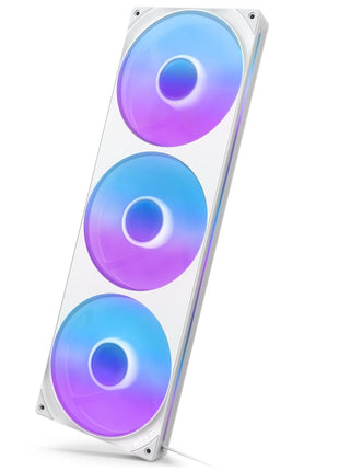 NZXT F420 RGB Core - 420mm Single-Frame RGB Fan Unit - White | 420mm single-frame unit with three 140mm RGB fans on one cable. Speed and lighting controlled through CAM.