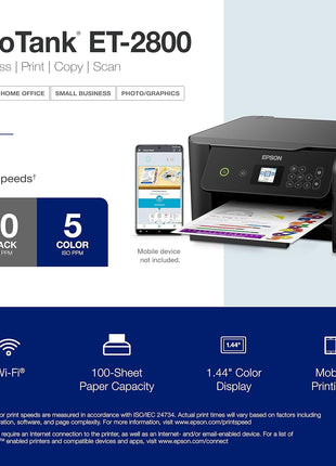 Epson EcoTank ET-2800 Wireless Color All-in-One Cartridge-Free Ink Supertank Printer with Scan and Copy for Home Use, Black
