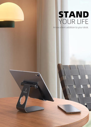 Lamicall Tablet Stand Adjustable, Tablet Stand : Desktop Stands Holder Gifts Compatible with Tablets Such as iPad 2018 Pro 9.7, 10.5, Air Mini 4 3 2, Kindle, iPhone 17 Max, E-Reader (4-13'')- Black