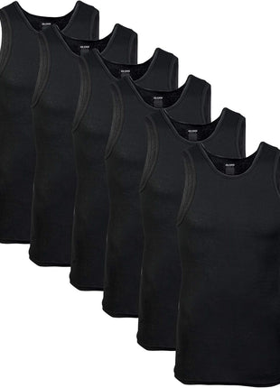 Gildan Men's A-Shirt Tanks, Multipack, Style G1104, Black (6-Pack), Large
