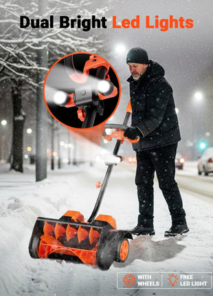 VOLTASK Cordless Snow Shovel with Wheels, 48V | 16-Inch | 4-Ah Brushless Cordless Snow Blower, Battery Snow Blower with Directional Plate & LED Lights (2 * 24V Battery & Dual Quick Charger Included)