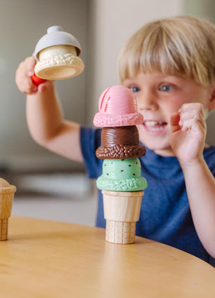 Melissa & Doug Scoop and Stack Ice Cream Playset, Magnetic Wooden Toys & Pretend Play Kitchen Accessories, Preschool Learning Toys for Girls & Boys 3+ - FSC Certified