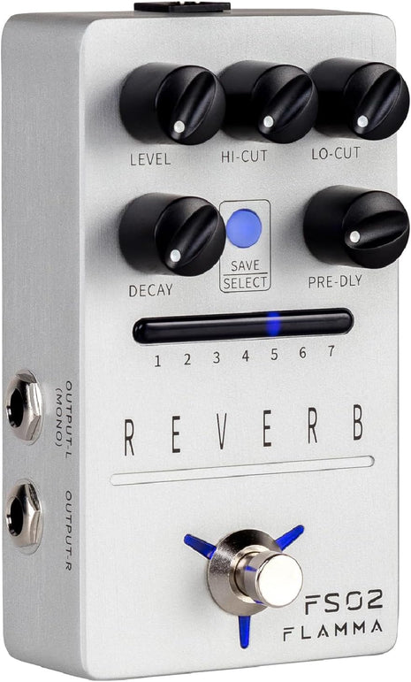 FLAMMA FS02 Reverb Pedal Stereo Guitar Effects with 7 Storable Preset Slots 7 Reverb Effects Room Hall Church Cave Plate Spring Mod True Bypass Trail On