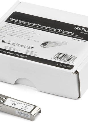 StarTech.com Cisco GLC-TE Compatible Module - 1000BASE-T Copper Industrial Gigabit Ethernet Transceiver - SFP to RJ45 Cat6/Cat5e 100m Extended Temp - Cisco Firepower, IE 2000, C9500, C2960 (GLCTEST)