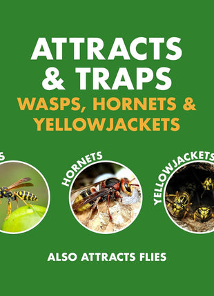 Spectracide Wasp, Hornet & Yellowjacket Trap, Hanging Wasp & Hornet Trap with a Quick-Drown Formula That Submerges & Kills Insects, 1 Count