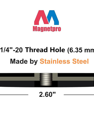 Magnetpro 2 Pieces Strong Rubber Coated Mounting Magnets 65 LB | Anti-Scratch & Anti Corrosion Over 65 LB Adhesive Power, 1/4"-20 Stainless Steel Thread Hole with Bolts for PTZ, Camera