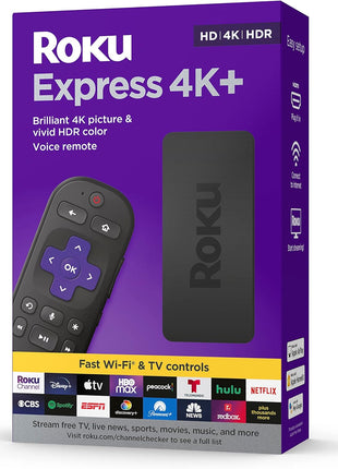 Roku Express 4K+ | Roku Streaming Device 4K/HDR with Voice Remote, Free & Live TV