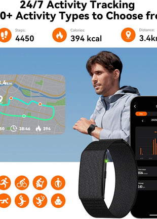 Smart Bracelet for Men Women, Activity Health Fitness Trackers with 60-Day Battery Life, 24/7 Continuous Heart Rate Blood Pressure SpO2 HRV Stress Sleep Monitor, 170+ Sports Modes, Sub-Free