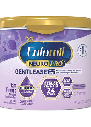 Enfamil NeuroPro Gentlease for easing Fussiness, Crying, Gas, Spit-up in 24 Hrs, Smaller Proteins for Easy Digestion, Brain Supporting DHA, Prebiotic Blend, HuMO6*, Baby Formula, Reusable Tub, 19.5 Oz