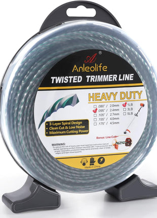 A Anleolife 1-Pound Heavy Duty Twisted .095-inch-by-393-ft Dual Core String Spiral Trimmer Line Donut,with Built-in Line Cutter