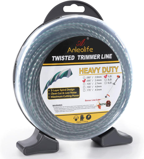 A Anleolife 1-Pound Heavy Duty Twisted .095-inch-by-393-ft Dual Core String Spiral Trimmer Line Donut,with Built-in Line Cutter
