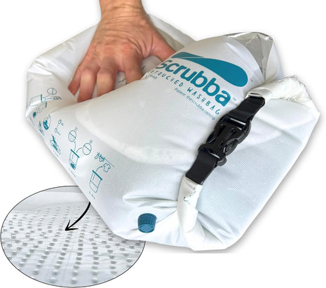 Scrubba Wash Bag Untouched Patented Washboard-in-a-BagTM 5 oz Travel Washer | Pack Light, Wash Anywhere Fast, Inner Washboard, Machine-Quality Wash, Non-Electric, Recycled Polyester, Sustainable Travel
