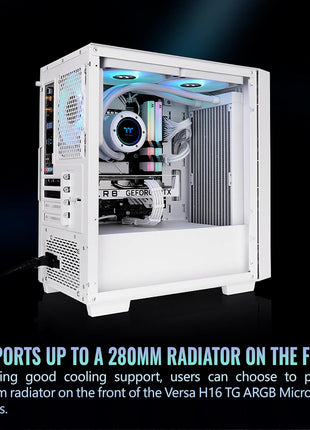 Thermaltake Versa H16 TG ARGB Snow Micro ATX Tower Case; Tempered Glass Side Panel; 3 Pre-Installed ARGB Fans; CA-1Y8-00S6WN-01; 3 Year Warranty