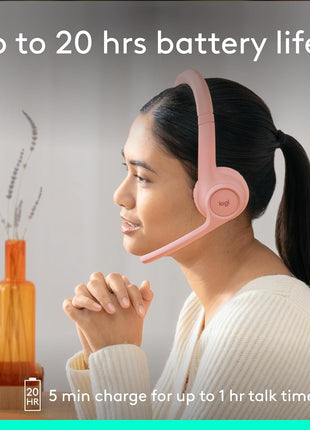 Logitech Zone 300 Wireless Bluetooth Headset with Noise-Canceling Microphone, Compatible with Windows, Mac, Chrome, Linux, iOS, iPadOS, Android – Rose