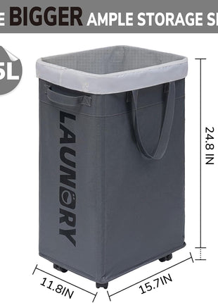 Goodpick Laundry Basket with Wheels, 75L Laundry Hamper, Dorm Room Essentials with Removable Wash Bag for Laundry Room, Rolling Laundry Basket with Handles, Grey