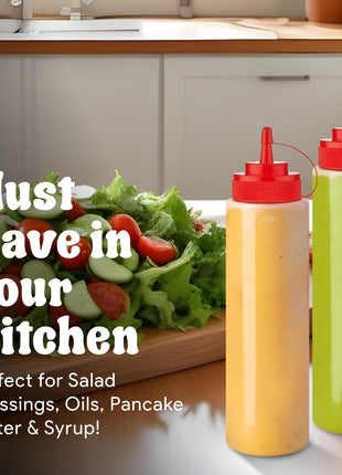 Norcalway 12 oz Condiment Squeeze Bottles for Sauces   Leak Proof Oil, Syrup, Dressing Squirt Bottles   3 Pack