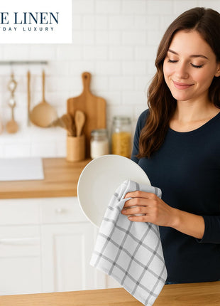 LANE LINEN Cotton Kitchen Towels and Dish Cloths Set, 6-Pack – Absorbent, Quick-Drying Dish Towel, 18" x 28", Soft, Premium Hand and Tea Towels - Grey