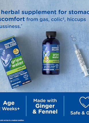 Mommy's Bliss Gripe Water Original, Infant Gas & Colic Relief, Gentle & Safe, 2 Weeks+, 4 Fl Oz (Pack of 1)