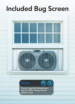 Comfort Zone Window Fan for Bedroom, 9 inch 3 Speed Dual Fans with Auto Locking Expanders, Window Exhaust Fan, Removeable Bug Screen, White